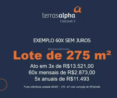 Terras Alpha 3 á partir de 275 m² - Cascavel/PR